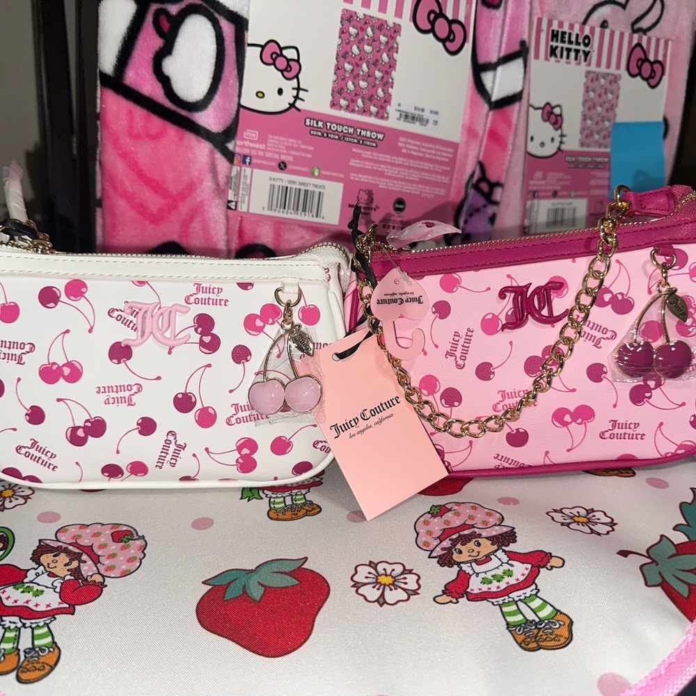 Juicy Couture Cherry Shoulder Bags wristlet Pink and White Set of TWO